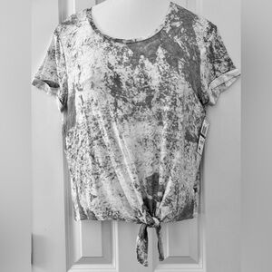 It’s Our Time, sz juniors XL, T-shirt, short-sleeve, tie front, gray/white, NWT